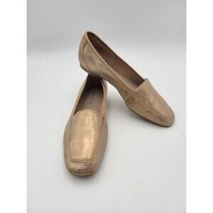 Donald J Pliner Women's 7.5M DeeDee Metallic Gold Leather Slip On Flats Loafers